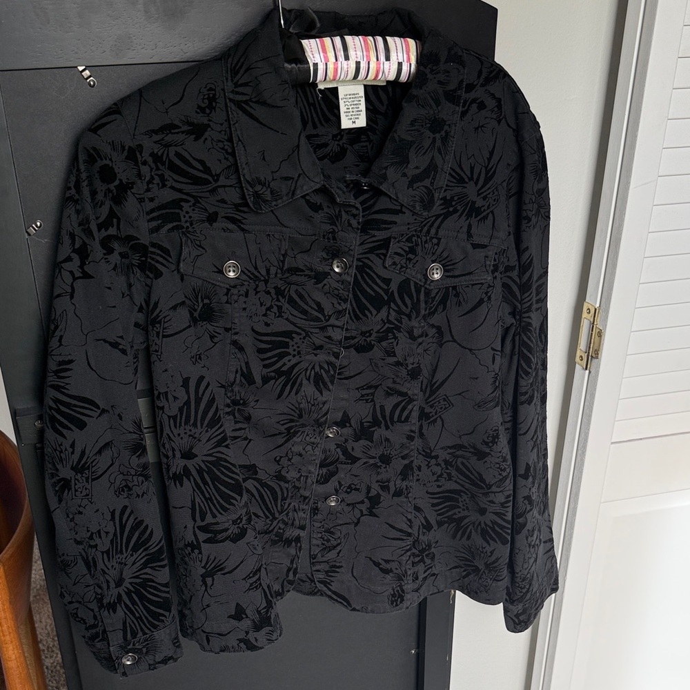 Bamboo Traders Black Floral Jean Jacket